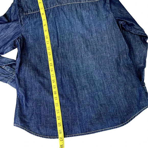 Chico's Denim Embellish Button Down Shirt Women Size M Blue Chambray Long Sleeve - Picture 13 of 16